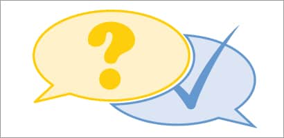 Dos globos de diálogo superpuestos: uno amarillo al frente con un signo de interrogación y otro azul detrás con una marca de verificación.
